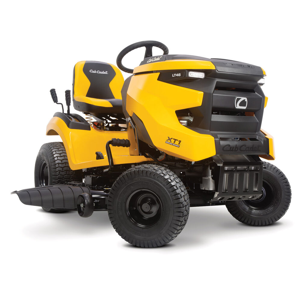 Yellow and black Cub Cadet lawn mower on a white background