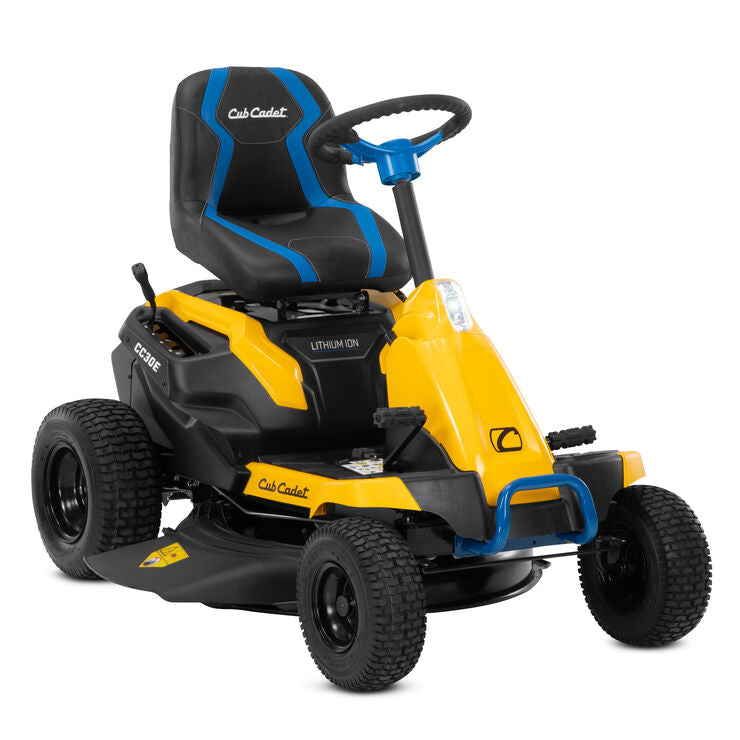 Yellow and black Cub Cadet riding lawn mower on a white background