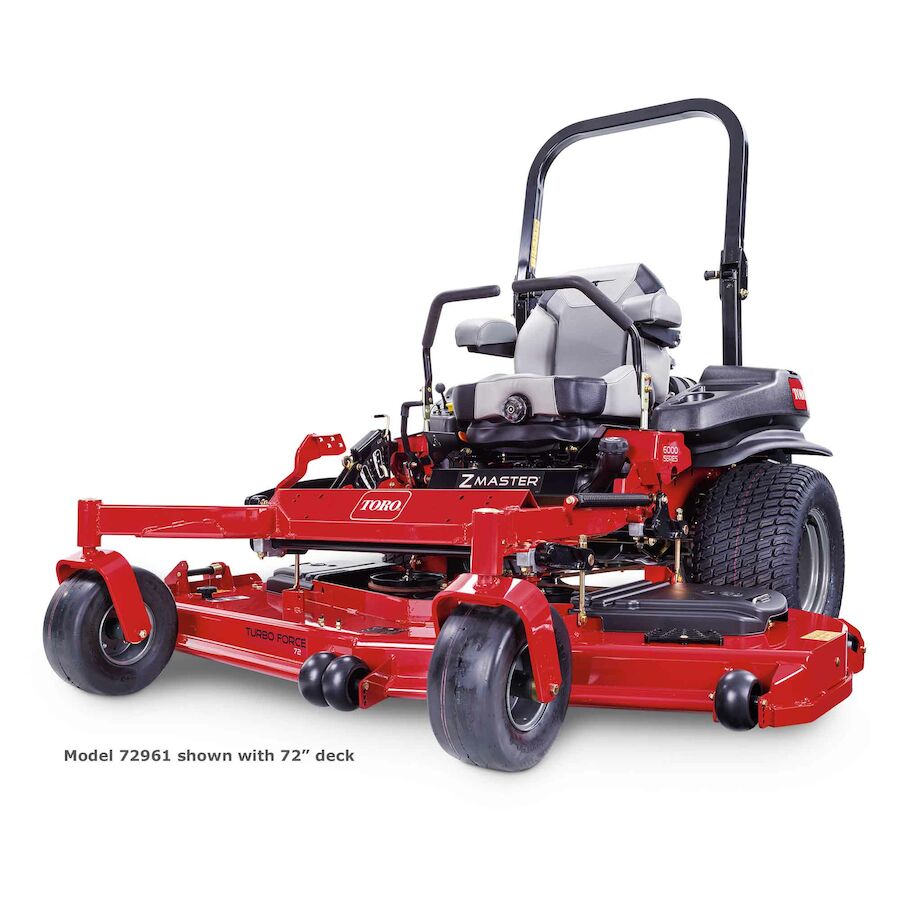 Red zero-turn lawn mower on a white background