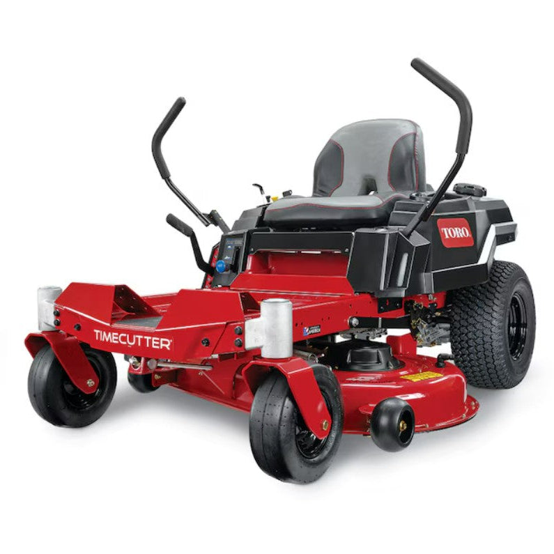 Red zero-turn lawn mower with 'Timecutter' branding on a white background