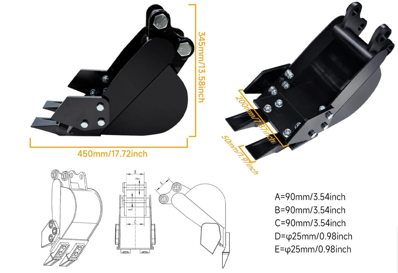 8 pcs Mini Excavator Attachments Narrow Bucket Ripper Rake Auger Quick Hitch Screening Bucket For Mini Excavator