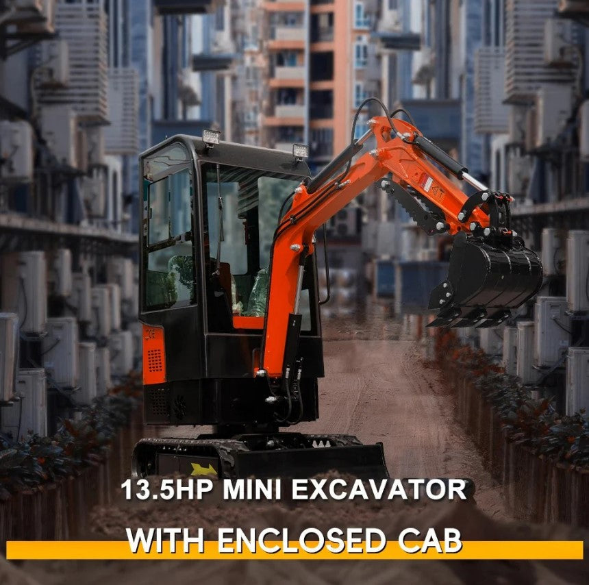 MMS Mini Excavator 1 Ton Crawler Digger With Closed Cab 13.5HP Gasoline Egnine Excavator