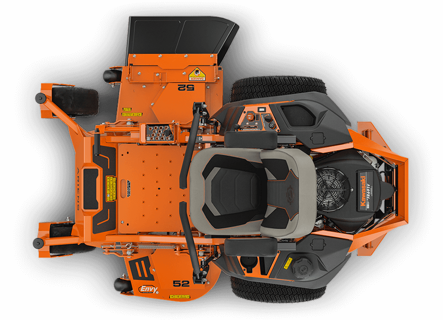 Orange and black lawn mower on a transparent background