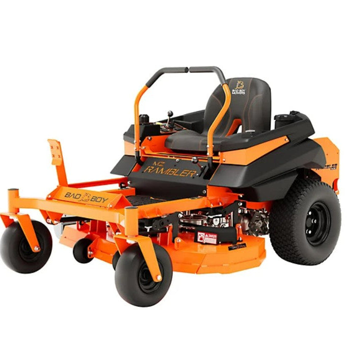 Orange and black riding lawn mower on a white background