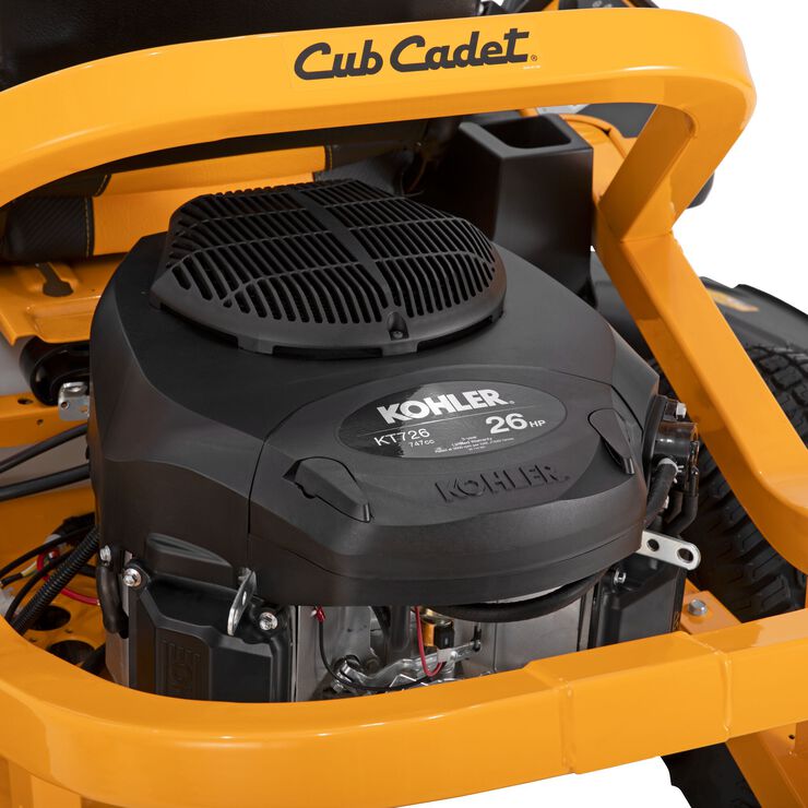 Close-up of a Cub Cadet lawn mower engine with Kohler logo on a white background