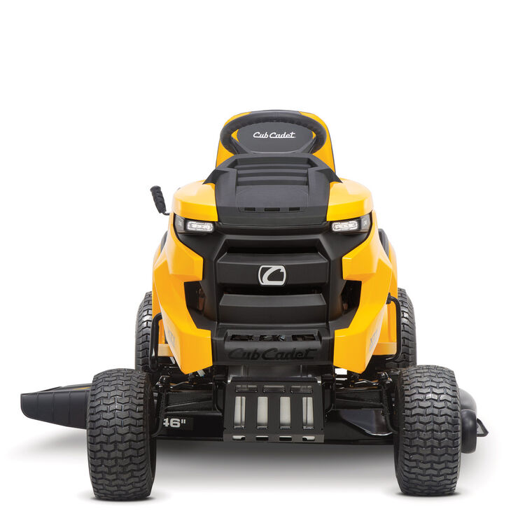 Yellow and black Cub Cadet lawn mower on a white background