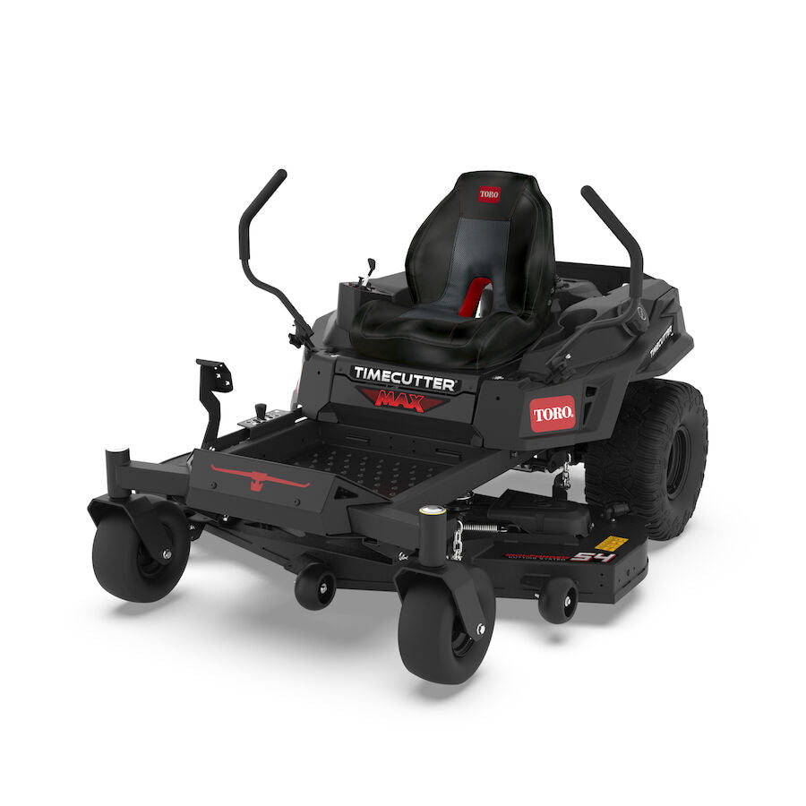 Black zero-turn lawn mower with 'Timecutter Max' and 'Toho' branding on a white background

