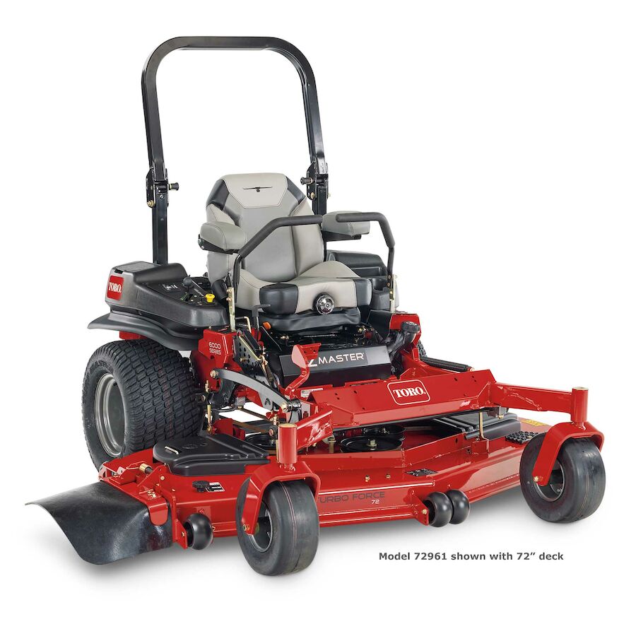 Red Toro zero-turn lawn mower on a white background