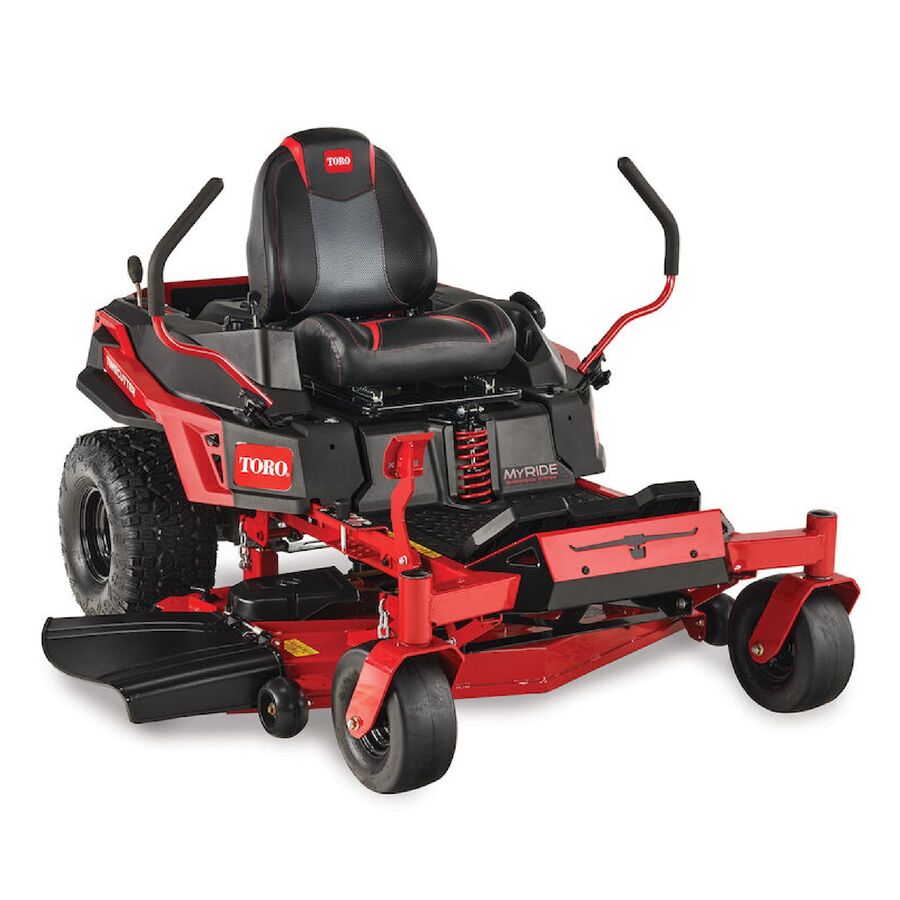 Red Toro riding lawn mower on a white background

