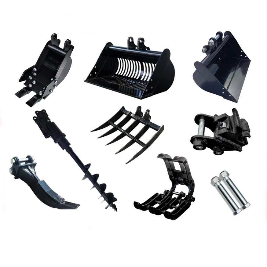 8 pcs Mini Excavator Attachments Narrow Bucket Ripper Rake Auger Quick Hitch Screening Bucket For Mini Excavator