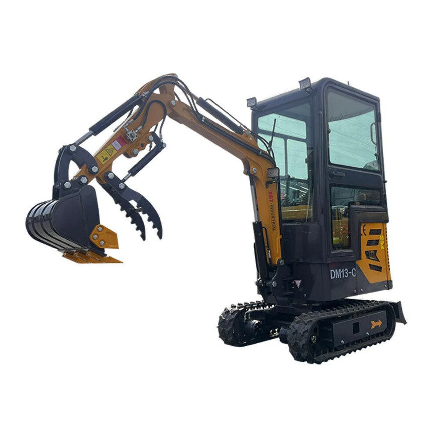 1 Ton, B&S Engine Mini Small Cab Excavator w/ Hydraulic Thumb & Swing Boom | AGT-DM13-C