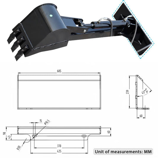 12in Fronthoe Attachment for Mini Skid Steer Loader Digger Attachment