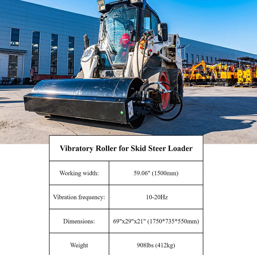 59" Skid Steer Attachments Vibratory Roller Compactor Attachment for Skid Loaders