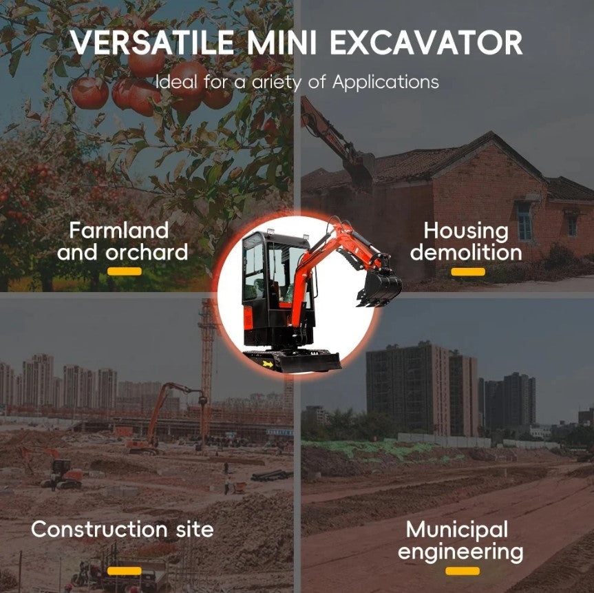 MMS Mini Excavator 1 Ton Crawler Digger With Closed Cab 13.5HP Gasoline Egnine Excavator