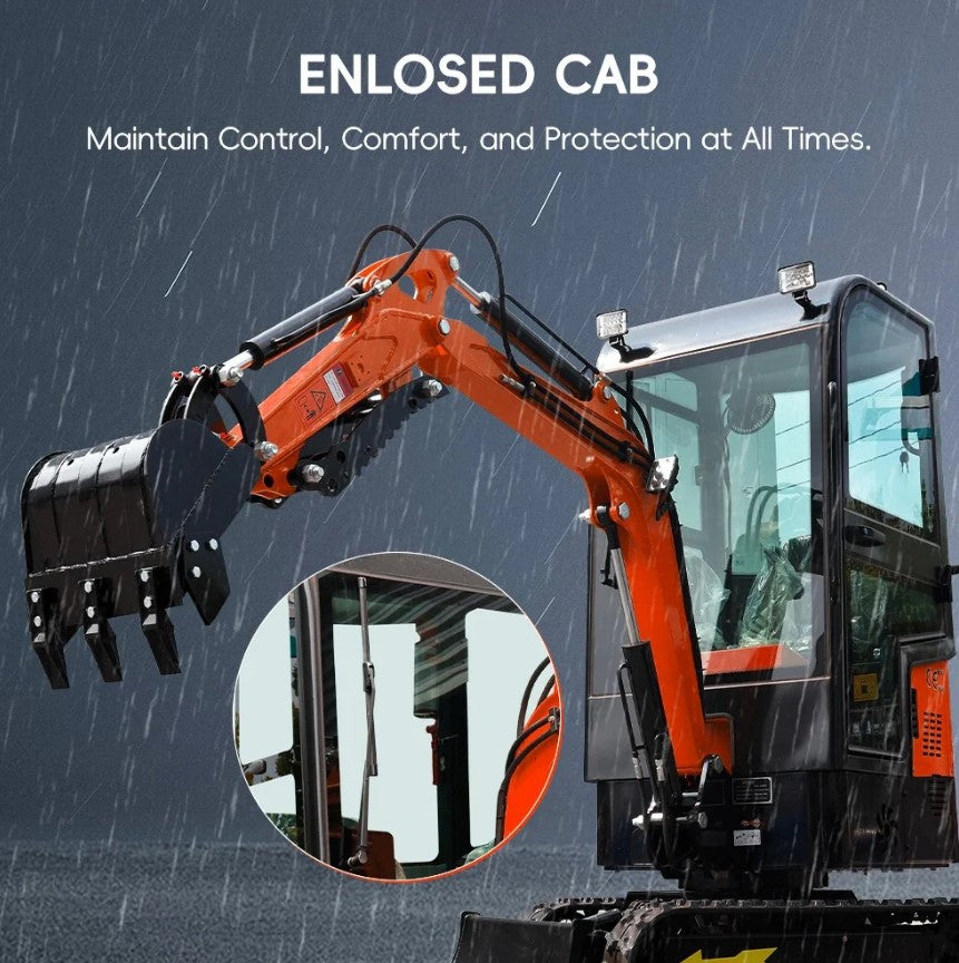 MMS Mini Excavator 1 Ton Crawler Digger With Closed Cab 13.5HP Gasoline Egnine Excavator