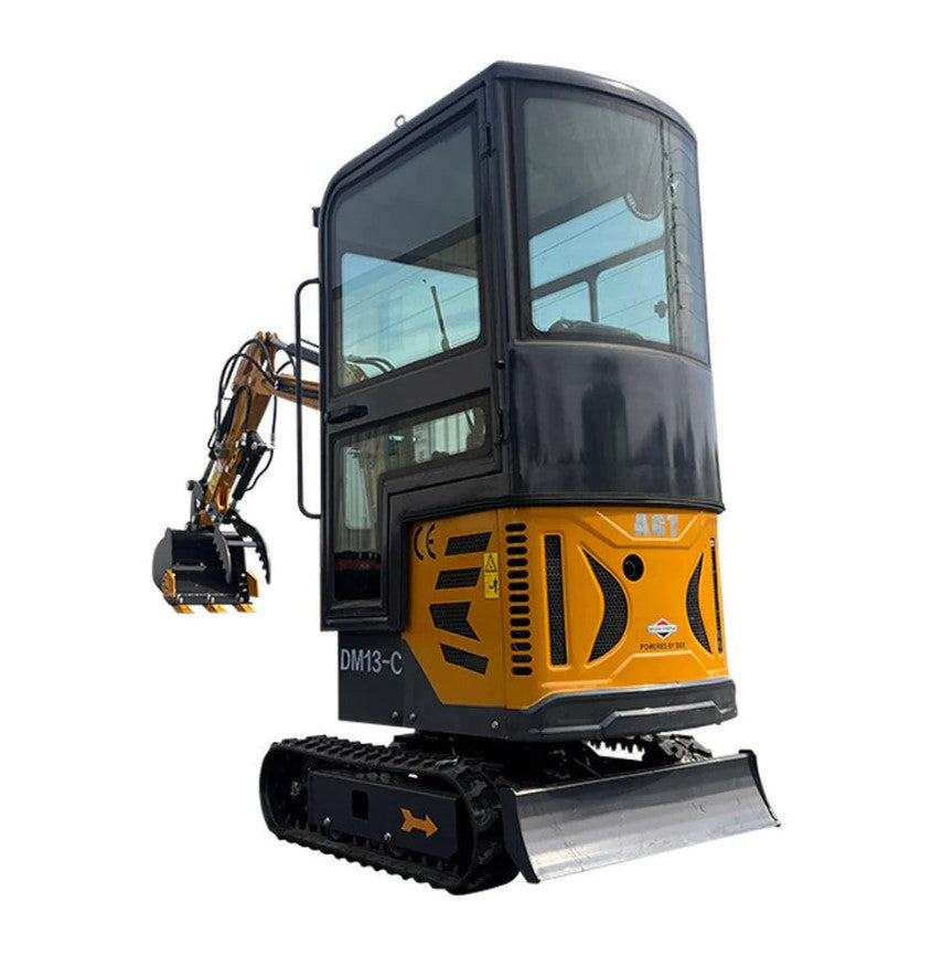 1 Ton, B&S Engine Mini Small Cab Excavator w/ Hydraulic Thumb & Swing Boom | AGT-DM13-C