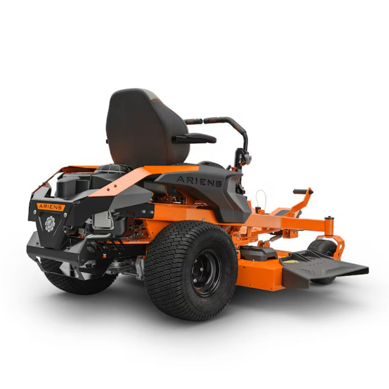 Orange and black Ariens zero-turn lawn mower on a white background