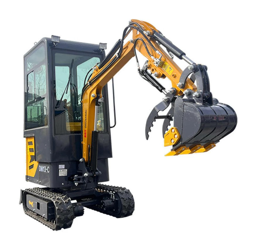 1 Ton, B&S Engine Mini Small Cab Excavator w/ Hydraulic Thumb & Swing Boom | AGT-DM13-C
