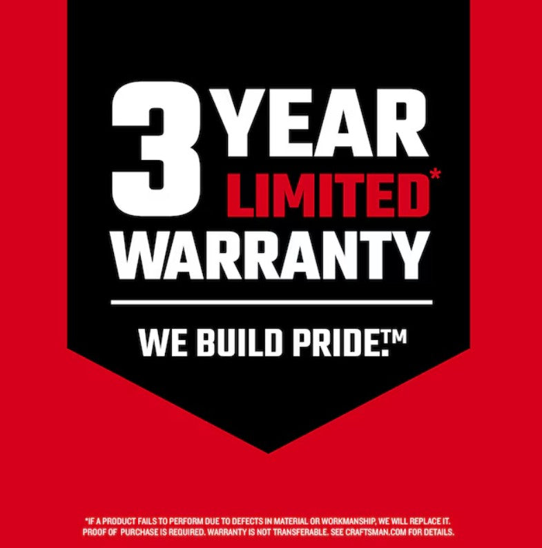 3-year limited warranty badge with 'We Build Pride' text on a red background

