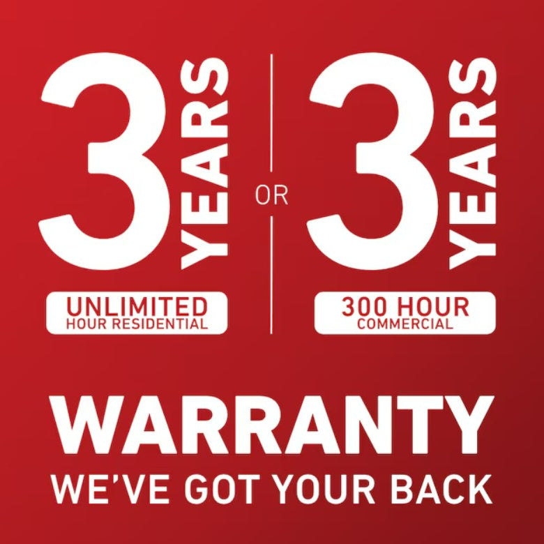 Red background with white text indicating a 3-year warranty offer.