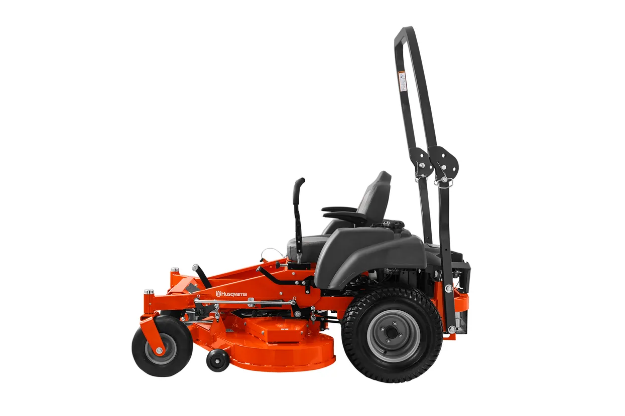 Orange and black lawn mower on a white background

