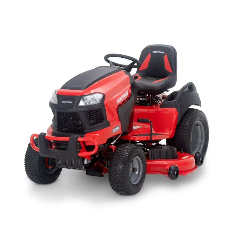 Red riding lawn mower on a white background