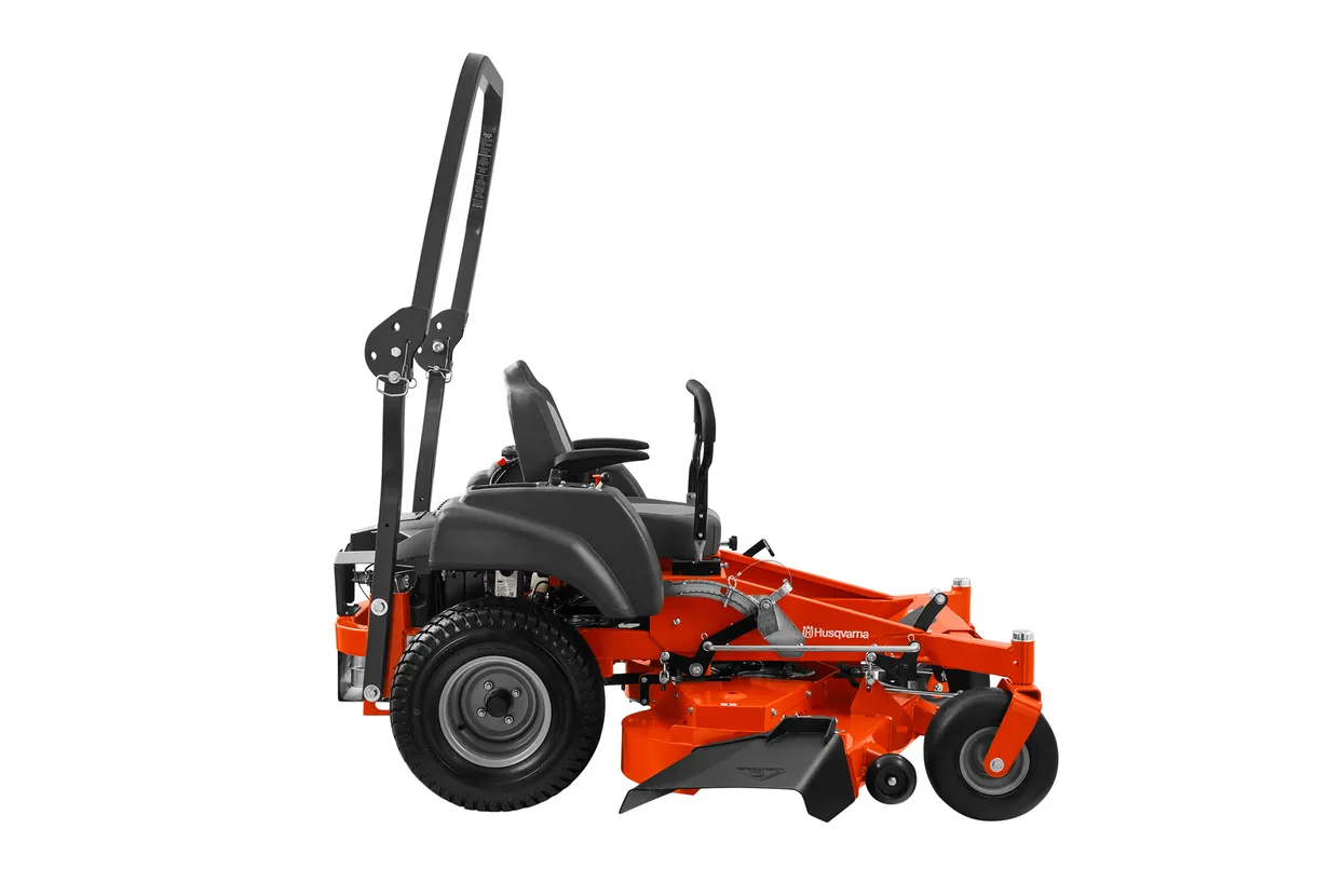 Orange and black lawn mower on a white background

