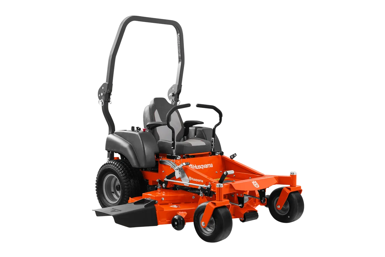 Orange and black lawn mower on a white background

